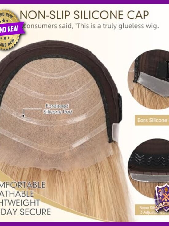16 Inch Human Hair Wig with Silicone Pads, Glueless Lace Front